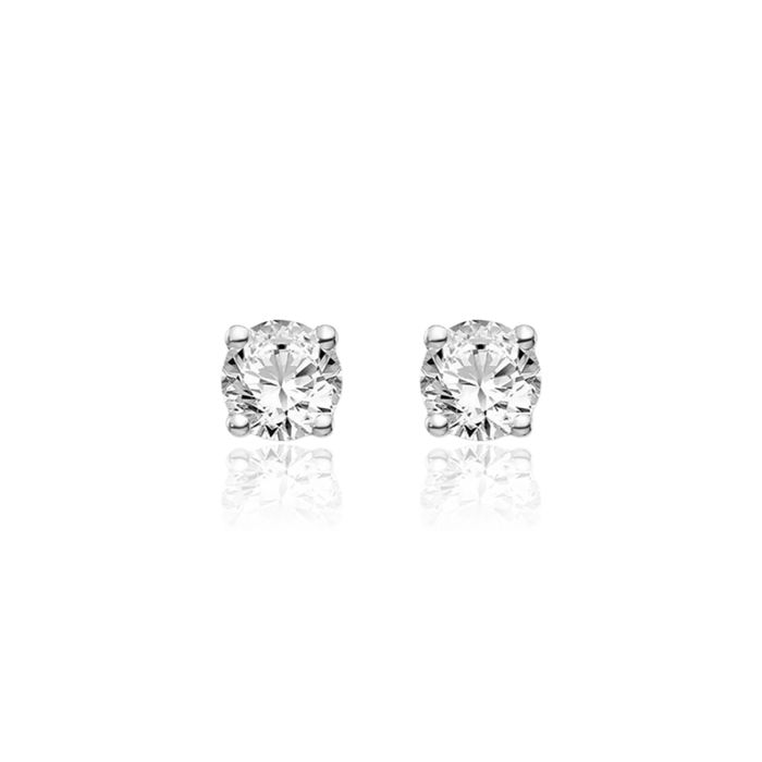 14K Solid White Gold Diamond Studs Post Screw Back Earrings