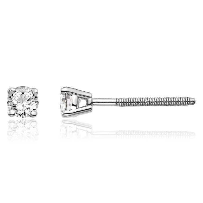 14K Solid White Gold Diamond Studs Post Screw Back Earrings