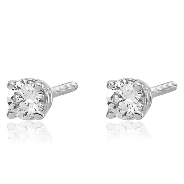 14K Solid White Gold Diamond Studs Post Screw Back Earrings