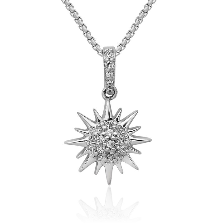 14K Solid White Gold Diamond Sun Crescent Moon Star Necklace Chain Pendant Charm Celestial Jewelry