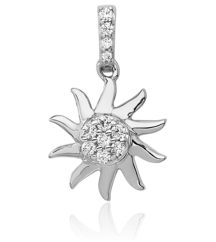 14K Solid White Gold Diamond Sun Necklace Sunshine Pendant Sunburst Charm Celestial Jewelry