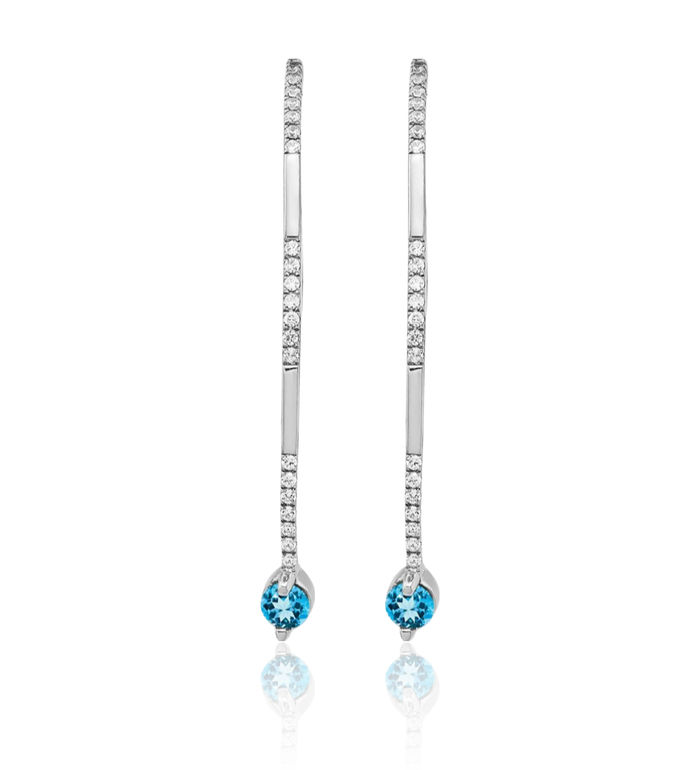 14K Solid White Gold Diamond Swiss Blue Topaz Drop Dangle Earrings Gemstone Threader December Birthstone Jewelry