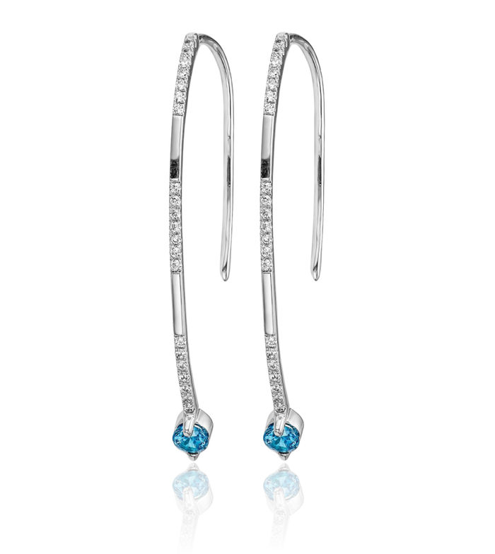 14K Solid White Gold Diamond Swiss Blue Topaz Drop Dangle Earrings Gemstone Threader December Birthstone Jewelry