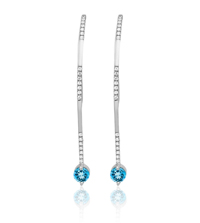 14K Solid White Gold Diamond Swiss Blue Topaz Drop Dangle Earrings Gemstone Threader December Birthstone Jewelry