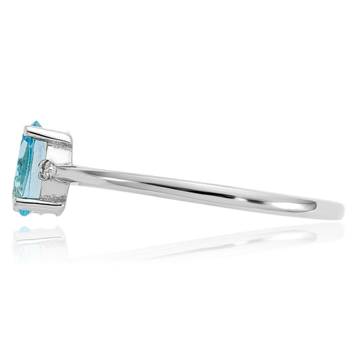 14K Solid White Gold Diamond Swiss Blue Topaz Ring April December Birthstone Jewelry