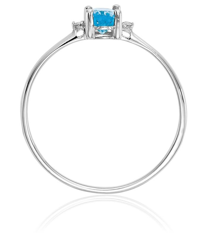 14K Solid White Gold Diamond Swiss Blue Topaz Ring April December Birthstone Jewelry