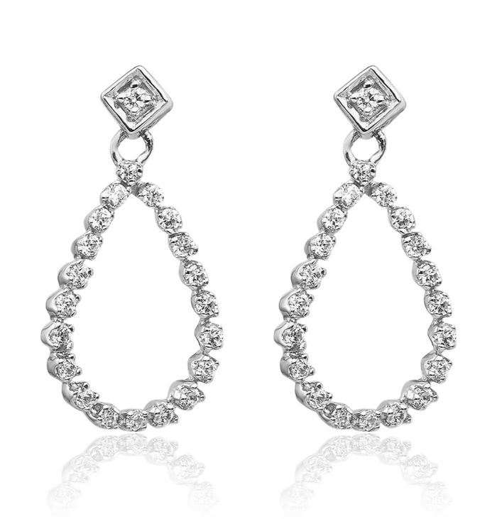 14K Solid White Gold Diamond Teardrop Drop Dangle Earrings