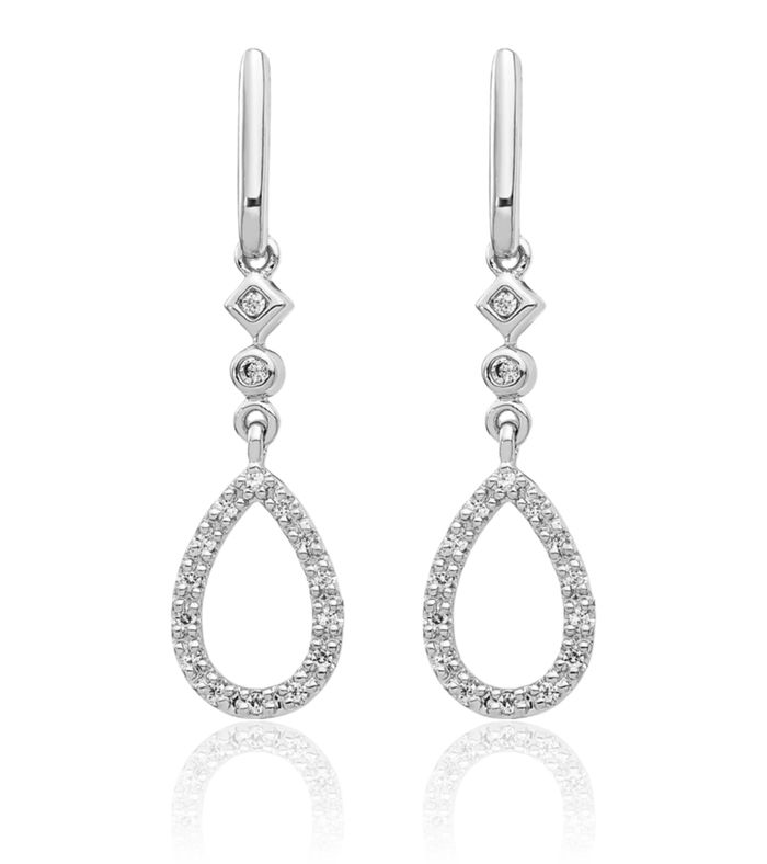 14K Solid White Gold Diamond Teardrop Drop Dangle Earrings