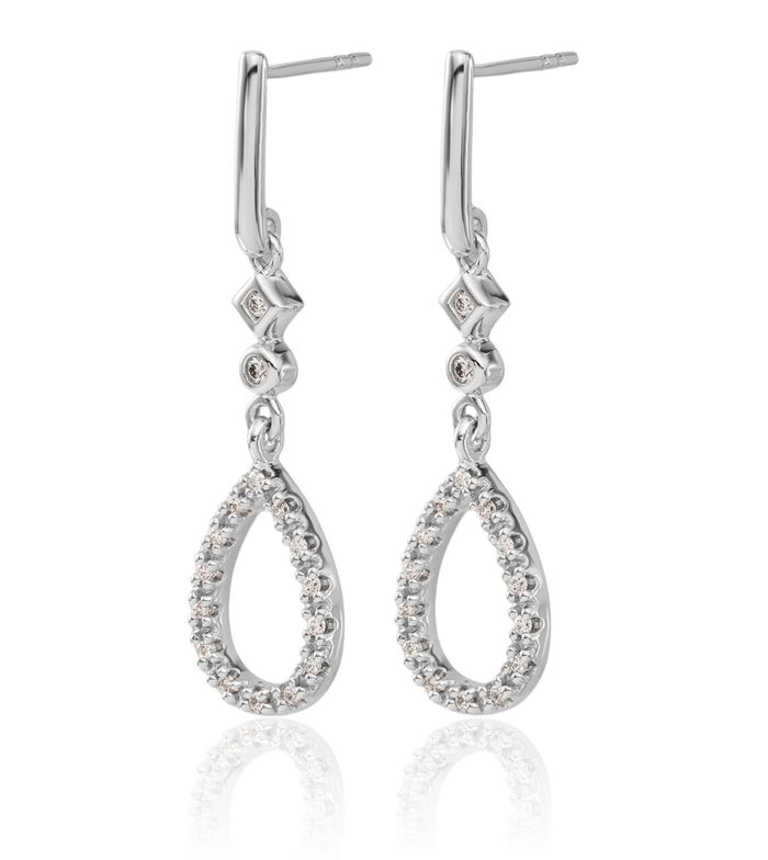 14K Solid White Gold Diamond Teardrop Drop Dangle Earrings