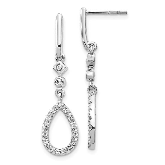 14K Solid White Gold Diamond Teardrop Drop Dangle Earrings