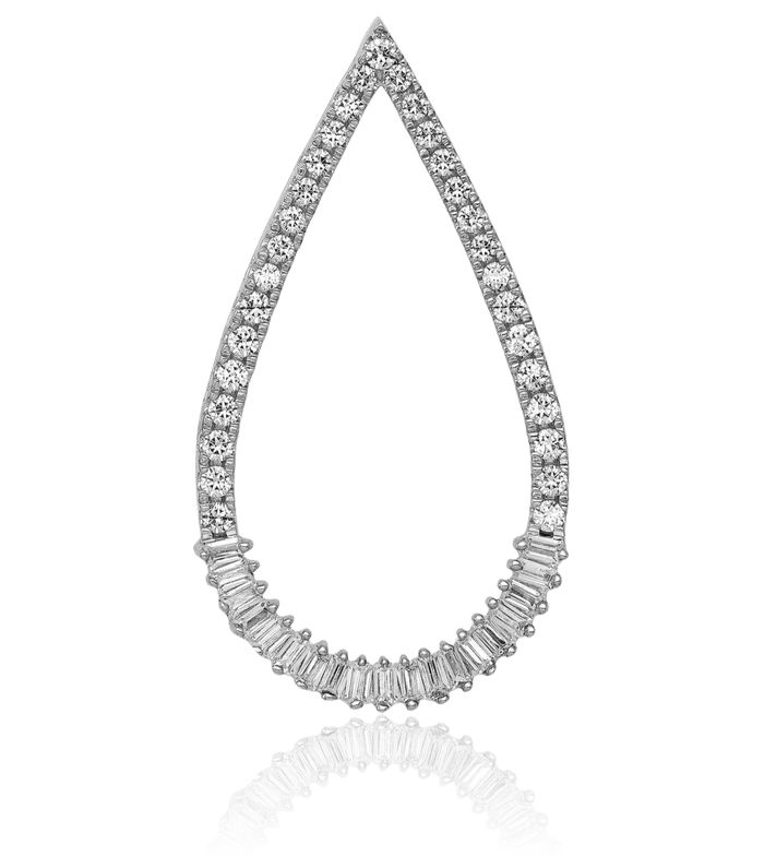 14K Solid White Gold Diamond Teardrop Floating Chain Slide Pendant Necklace Pear Charm