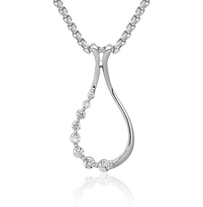 14K Solid White Gold Lab Diamond Teardrop Necklace Pear Pendant Charm