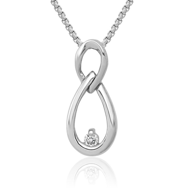 14K Solid White Gold Diamond Teardrop Infinity Twisted Love Knot Symbol Floating Chain Slide Pendant Necklace Pear Charm