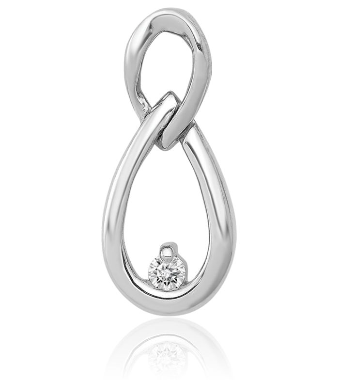 14K Solid White Gold Diamond Teardrop Infinity Twisted Love Knot Symbol Floating Chain Slide Pendant Necklace Pear Charm