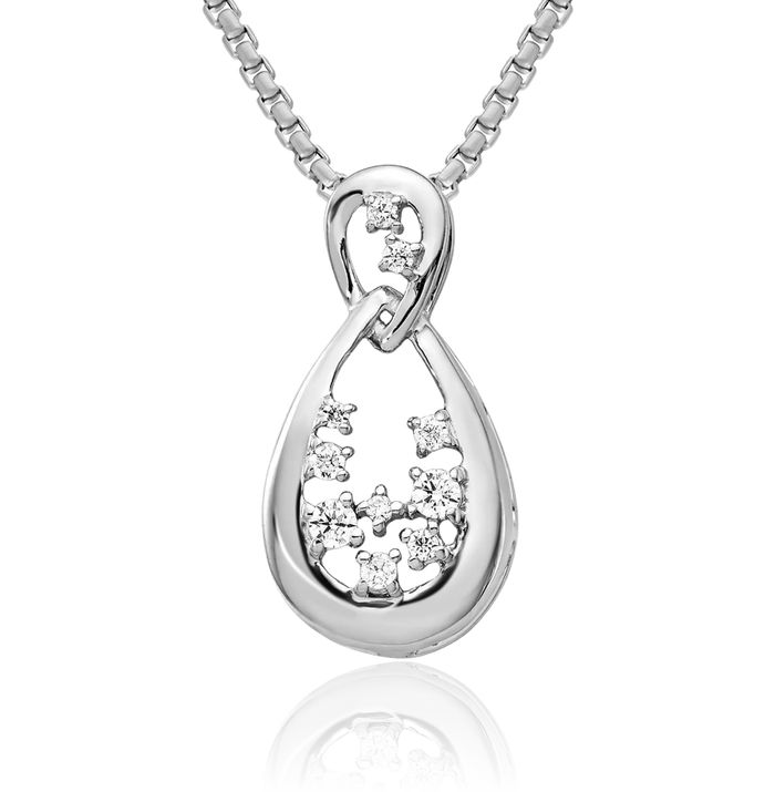 14K Solid White Gold Diamond Teardrop Necklace Pear Pendant Charm