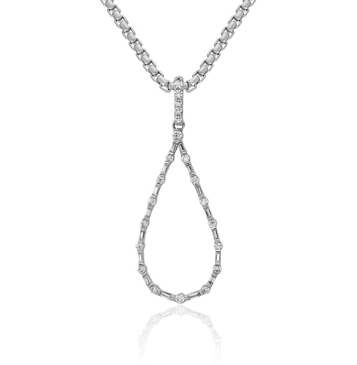 14K Solid White Gold Diamond Teardrop Necklace Pear Pendant Charm