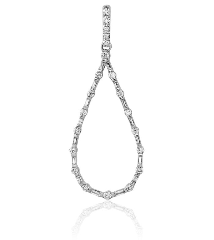 14K Solid White Gold Diamond Teardrop Necklace Pear Pendant Charm