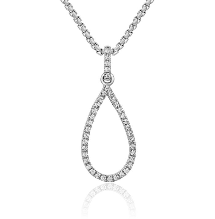 14K Solid White Gold Diamond Teardrop Necklace Pear Pendant Charm