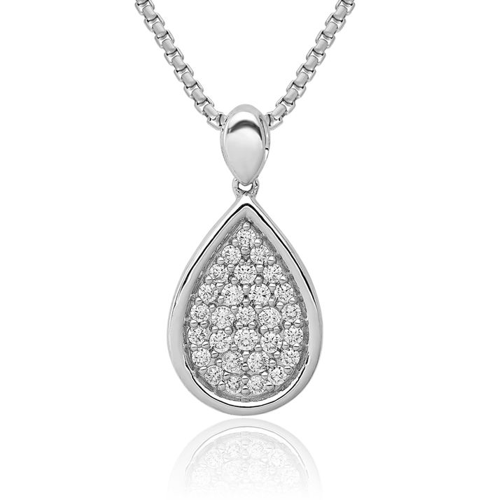 14K Solid White Gold Diamond Teardrop Necklace Pear Pendant Charm