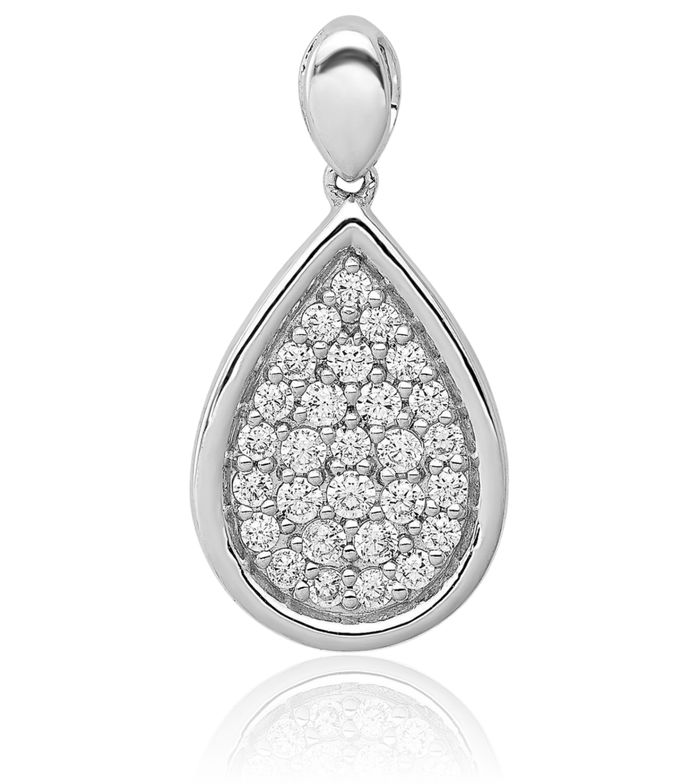 14K Solid White Gold Diamond Teardrop Necklace Pear Pendant Charm