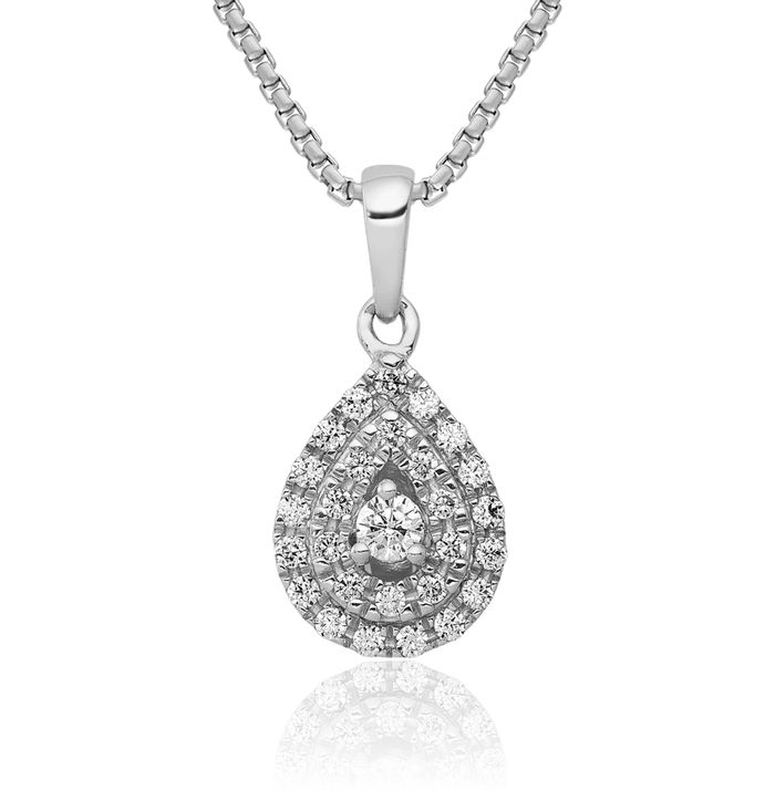 14K Solid White Gold Diamond Teardrop Necklace Pear Pendant Charm