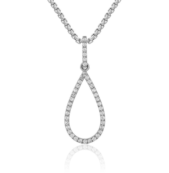 14K Solid White Gold Lab Diamond Teardrop Necklace Pear Pendant Charm