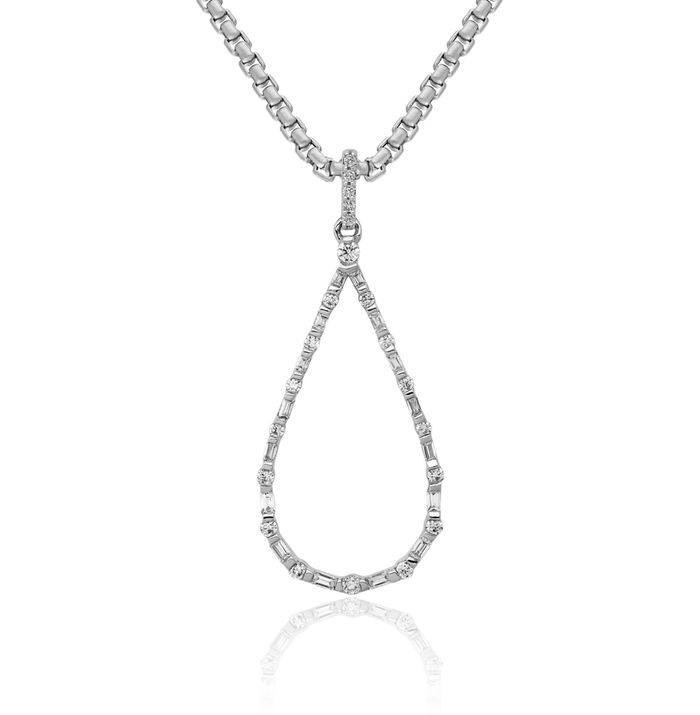 14K Solid White Gold Diamond Teardrop Necklace Pear Pendant Charm