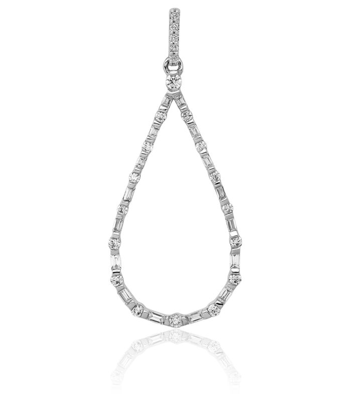 14K Solid White Gold Diamond Teardrop Necklace Pear Pendant Charm