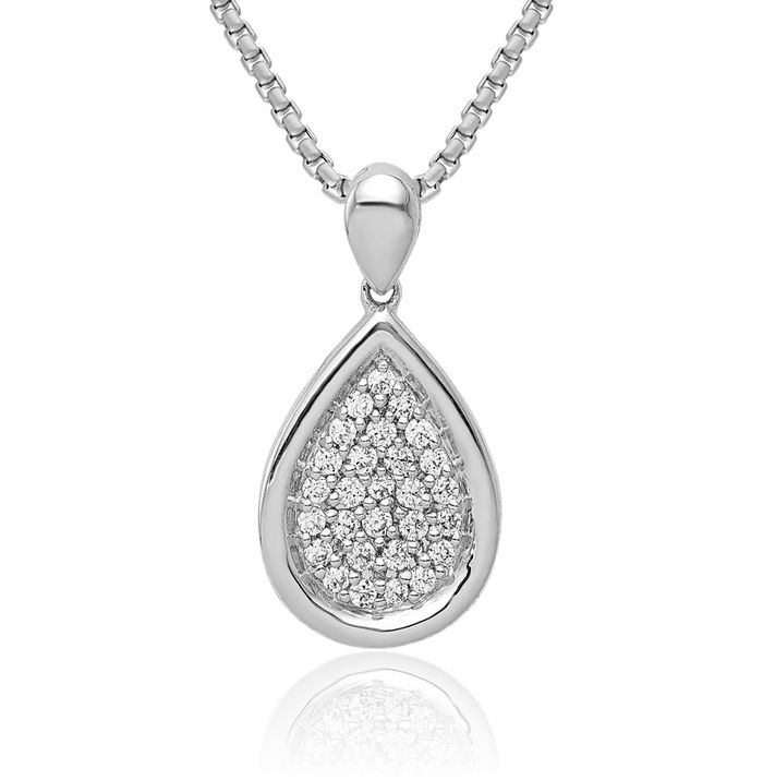 14K Solid White Gold Diamond Teardrop Necklace Pear Pendant Charm