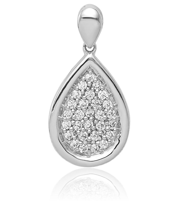 14K Solid White Gold Diamond Teardrop Necklace Pear Pendant Charm