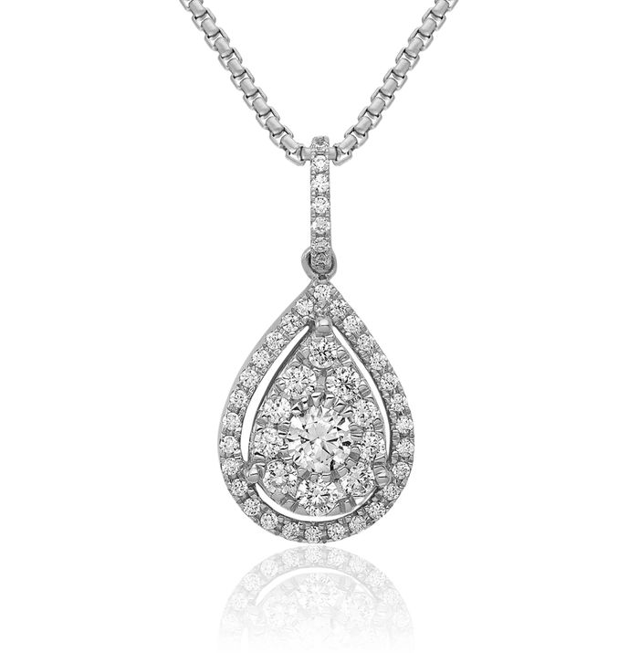 14K Solid White Gold Diamond Teardrop Necklace Pear Pendant Charm