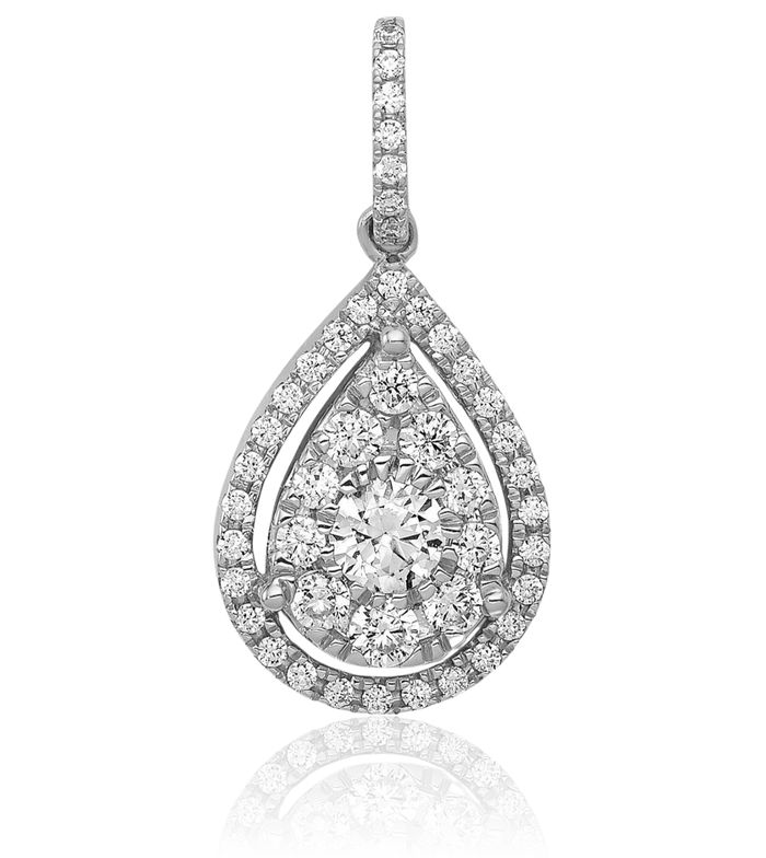 14K Solid White Gold Diamond Teardrop Necklace Pear Pendant Charm