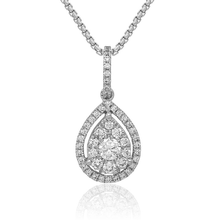 14K Solid White Gold Diamond Teardrop Necklace Pear Pendant Charm