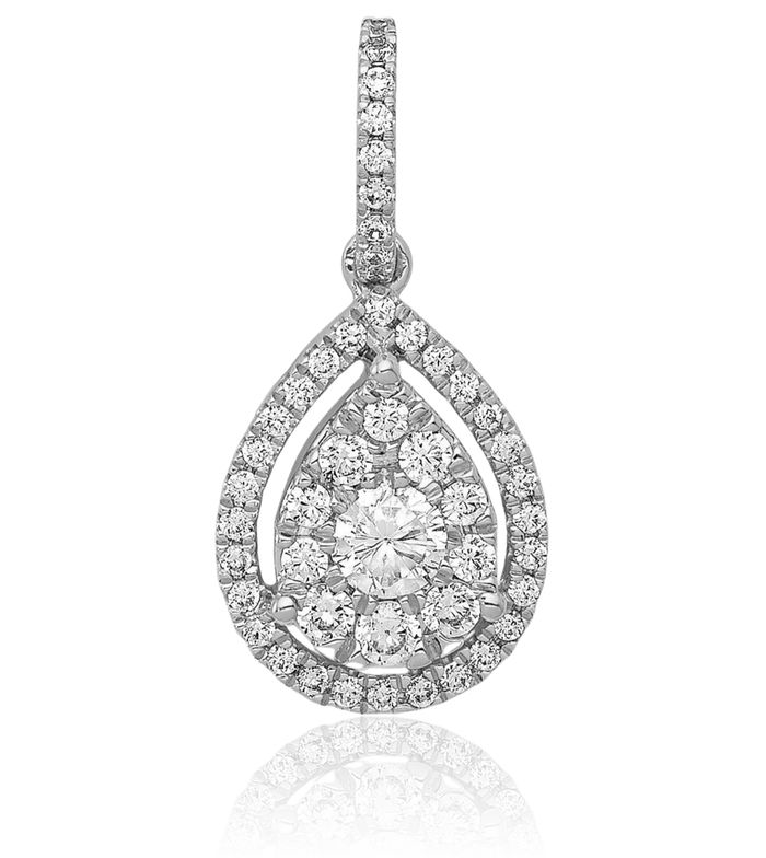 14K Solid White Gold Diamond Teardrop Necklace Pear Pendant Charm