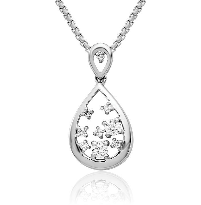 14K Solid White Gold Diamond Teardrop Necklace Pear Pendant Charm