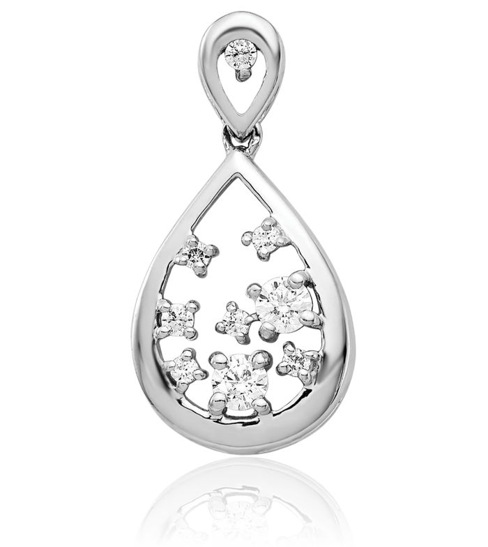 14K Solid White Gold Diamond Teardrop Necklace Pear Pendant Charm