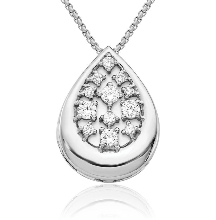 14K Solid White Gold Diamond Teardrop Necklace Pear Pendant Charm