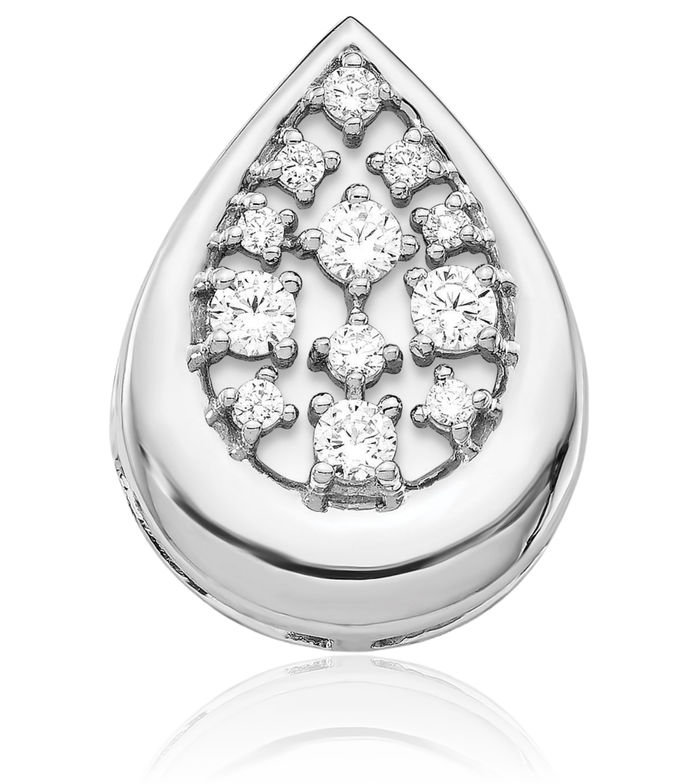 14K Solid White Gold Diamond Teardrop Necklace Pear Pendant Charm