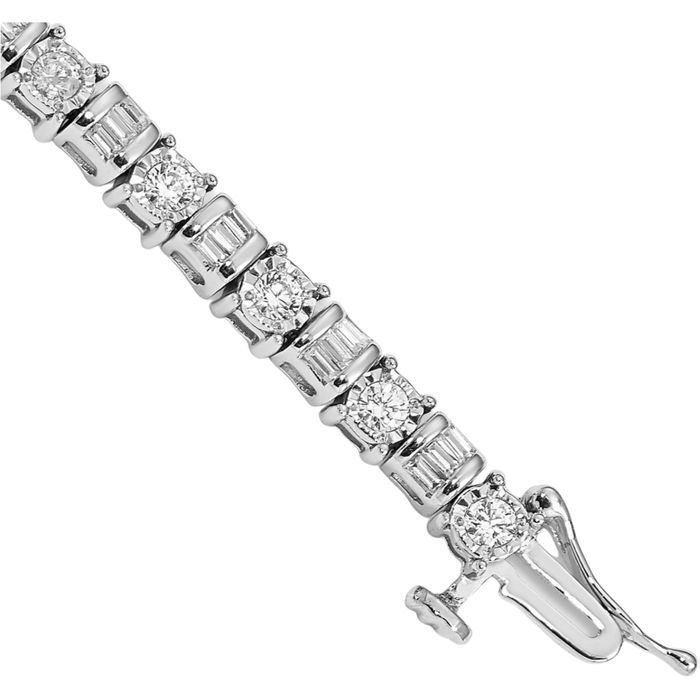 14K Solid White Gold Diamond Tennis Bracelet