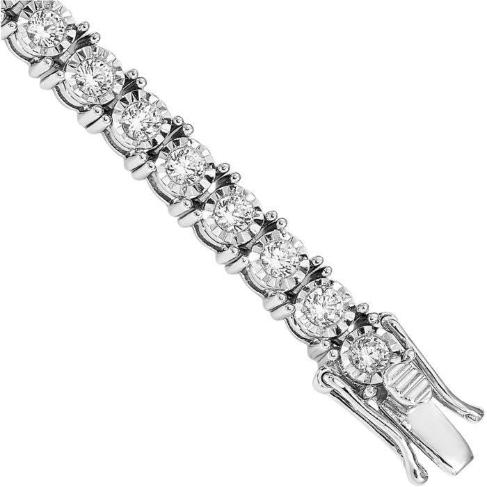 14K Solid White Gold Diamond Tennis Bracelet