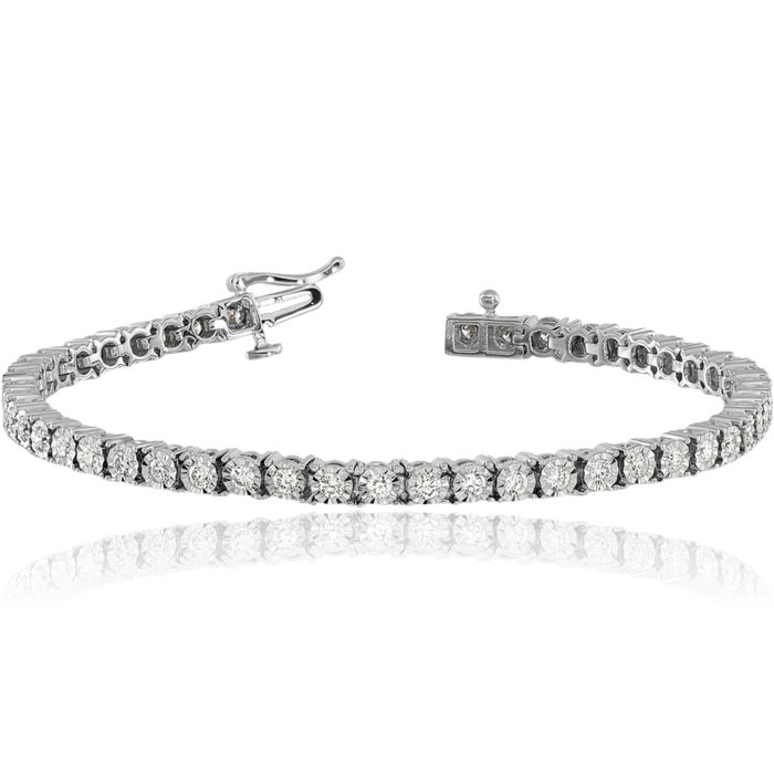 14K Solid White Gold Diamond Tennis Bracelet