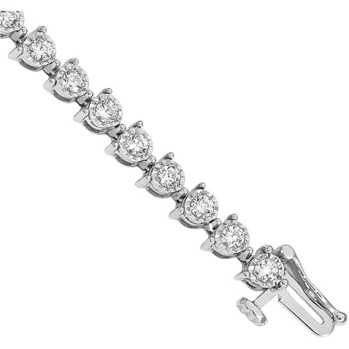 14K Solid White Gold Diamond Tennis Bracelet