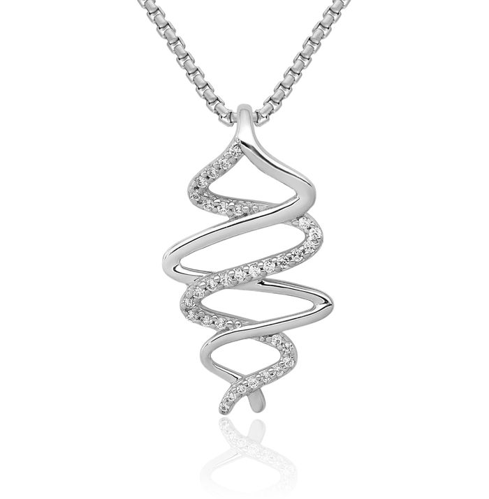 14K Solid White Gold Diamond Twisted Floating Chain Slide Pendant Necklace Charm