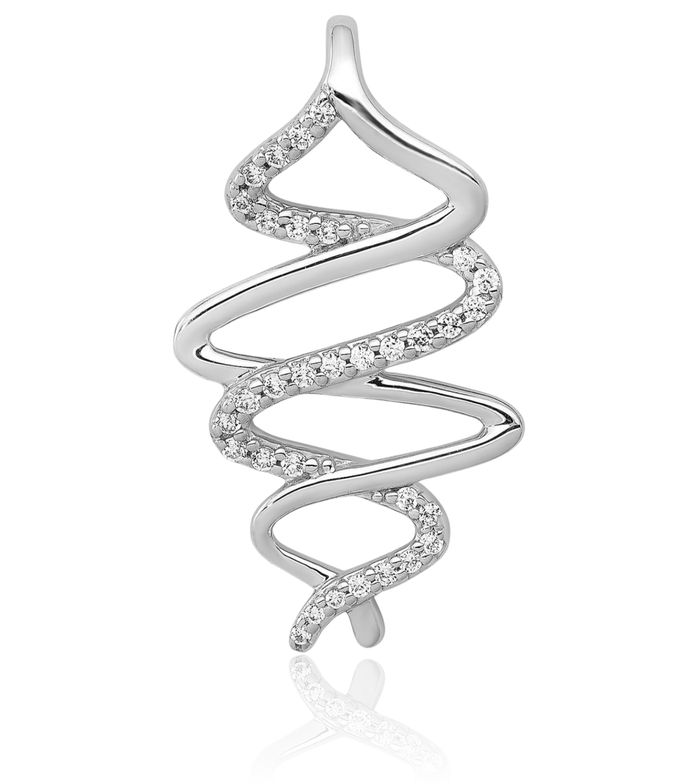 14K Solid White Gold Diamond Twisted Floating Chain Slide Pendant Necklace Charm