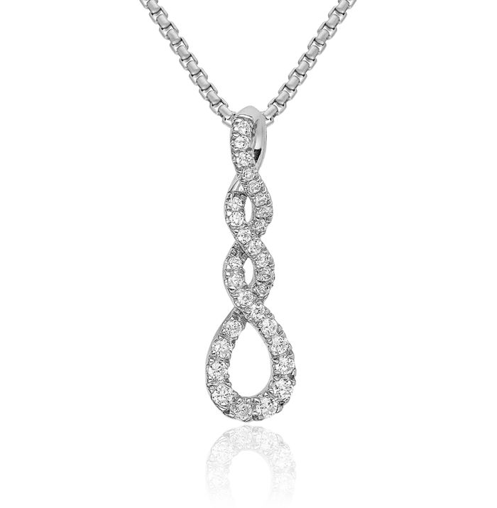 14K Solid White Gold Diamond Twisted Floating Chain Slide Pendant Necklace Charm