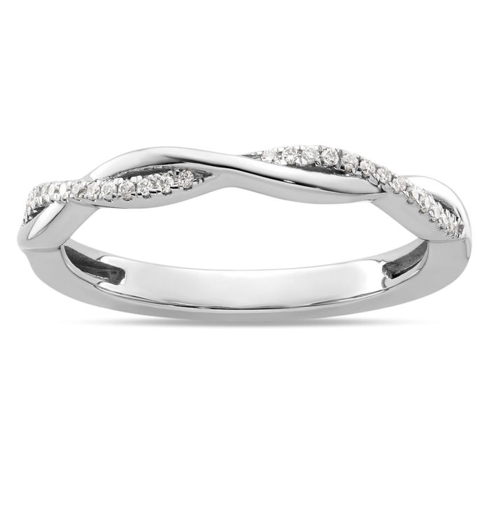 14K Solid White Gold Diamond Twisted Stacking Woven Crisscross Band Statement Ring