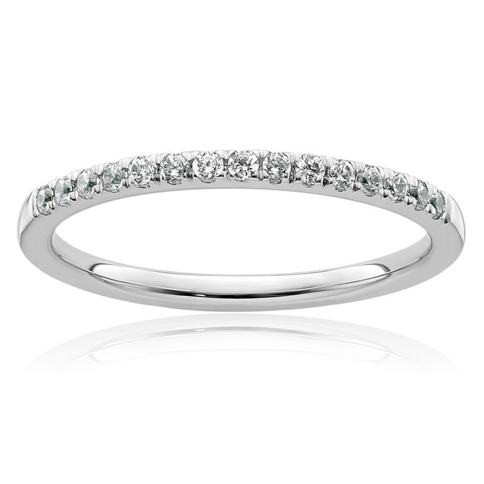 14K Solid White Gold Diamond Wedding Band Ring