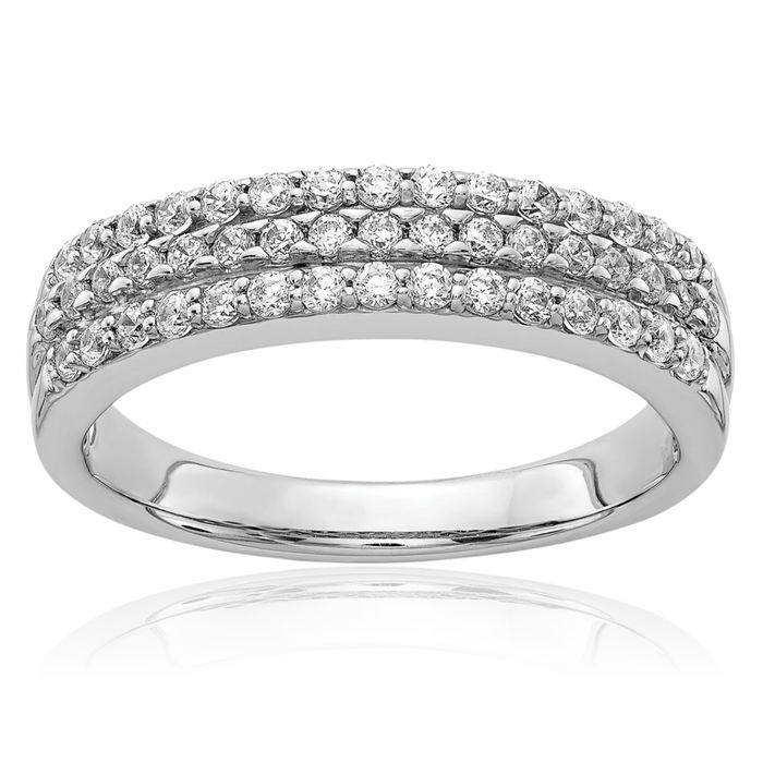 14K Solid White Gold Diamond Wedding Band Ring