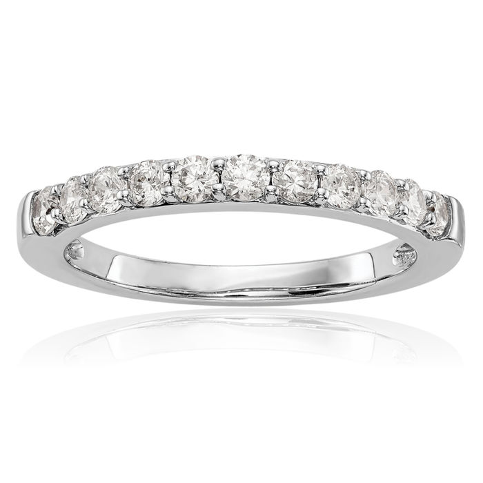 14K Solid White Gold Diamond Wedding Band Ring