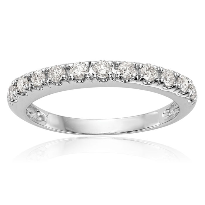 14K Solid White Gold Diamond Wedding Band Ring